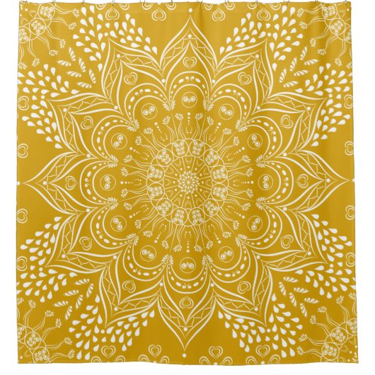 Rideaux De Douche Mandala Boho jaune moutarde (Devant)