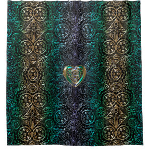 Rideaux De Douche Mandala celtique de coeur en or vert
