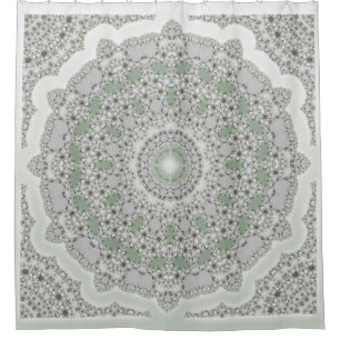 Rideaux De Douche Mandala de fractale de kaléidoscope - vert gris