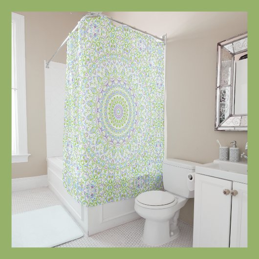Rideaux De Douche Mandala de printemps frais en vert, bleu et lavand