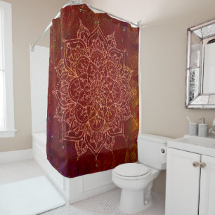 Rideaux De Douche Mandala doré rouge rouille Glam Moderne Chic