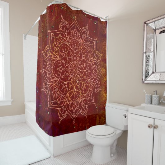 Rideaux De Douche Mandala doré rouge rouille Glam Moderne Chic (En situation)