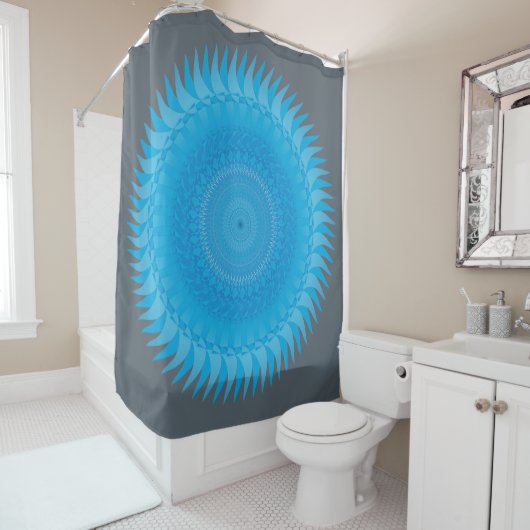 Rideaux De Douche Mandala du soleil bleu clair (En situation)