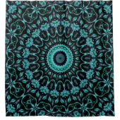 Rideaux De Douche Mandala Floral Noir Sarcelle Foncé (Devant)