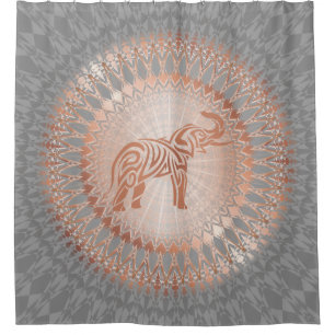 Rideaux De Douche Mandala gris d'éléphant d'or rose