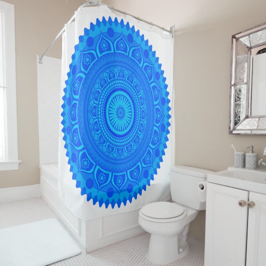 Rideaux De Douche mandala indien Bleu (En situation)