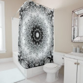 Rideaux De Douche Mandala kaleidoscope carrelage noir gris blanc (En situation)