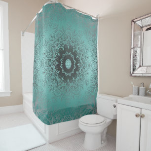 Rideaux De Douche Mandala kaleidoscope en mosaïque vert motif o
