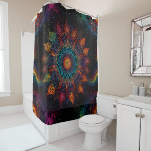 Rideaux De Douche Mandala mignonne tourbillons colorés de rouge et d