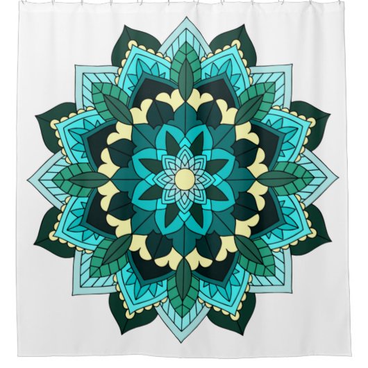 Rideaux De Douche Mandala Motif 02 en aqua (Devant)