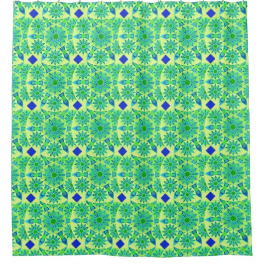 Rideaux De Douche Mandala motif, turquoise, bleu, vert citron (Devant)