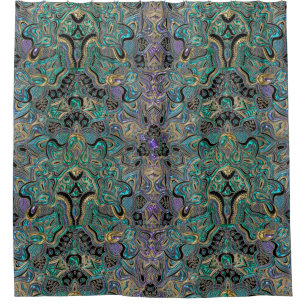 Rideaux De Douche Mandala noir pourpre d'or turquoise