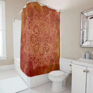 Rideaux De Douche Mandala orange et Glamour doré Moderne et Chic