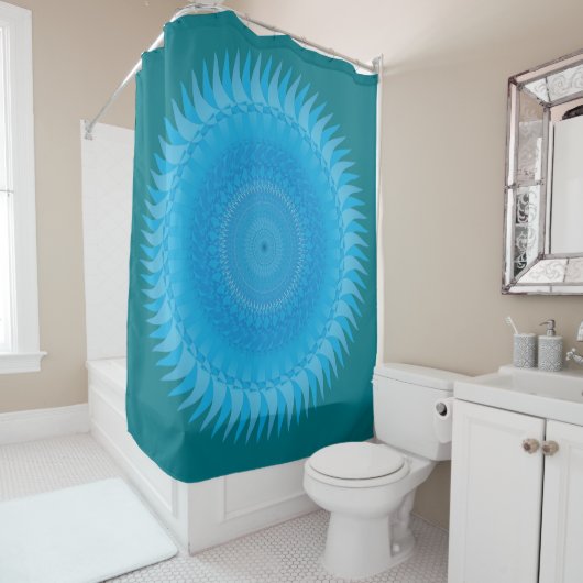 Rideaux De Douche Mandala Soleil Bleu clair (En situation)