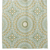 Rideaux De Douche Mandala Terrien en Vert, Or et Bleu Clair (Devant)
