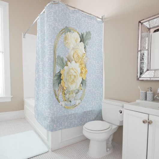 Rideaux De Douche Mandalas bleu clair, rose et blanc (En situation)