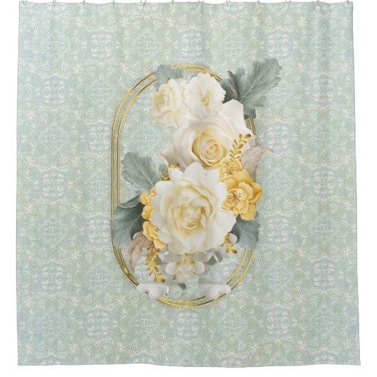 Rideaux De Douche Mandalas vert clair, jaune et blanc (Devant)