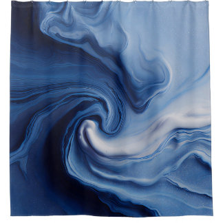 Rideaux De Douche Marbre Abstrait Tourbillon Bleu Cobalt Tonal