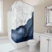 Rideaux De Douche Marbre Blanc Agate Bleu Marine Argent (En situation)