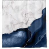 Rideaux De Douche Marbre Blanc Agate Bleu Marine Argent (Devant)