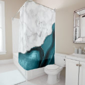 Rideaux De Douche Marbre blanc Agate bleu sarcelle argenté (En situation)