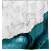Rideaux De Douche Marbre blanc Agate bleu sarcelle argenté (Devant)