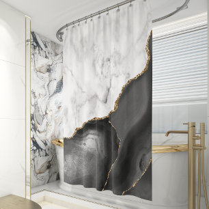 Rideaux De Douche Marbre blanc Agate noire et or