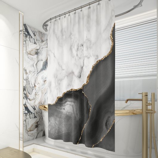 Rideaux De Douche Marbre blanc Agate noire et or