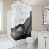 Rideaux De Douche Marbre blanc Agate noire et or (En situation)