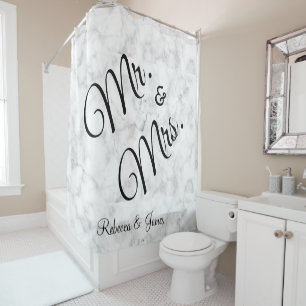 Rideaux De Douche Marbre blanc élégant M. et Mme Nom Mariage