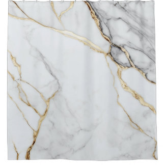 Rideaux De Douche Marbre Blanc Élégant Veines d'Or Kintsugi