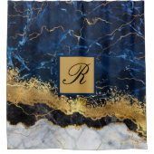 Rideaux De Douche Marbre blanc Marine Blue Gold Agate Monogramme (Devant)