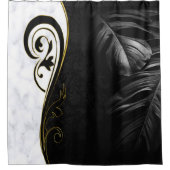 Rideaux De Douche Marbre blanc, Noir, Filigree Or Graphique (Devant)
