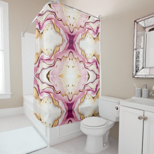 Rideaux De Douche Marbre Blanc Or Rose Joli (En situation)