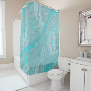 Rideaux De Douche Marbre blanc Turquoise Art Abstrait