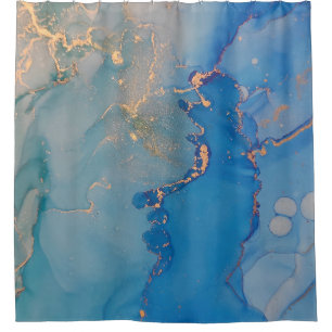Rideaux De Douche marbre bleu Abstrait avec or parties scintillant