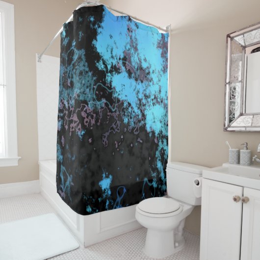 Rideaux De Douche Marbre bleu, gris et violet Abstrait (En situation)