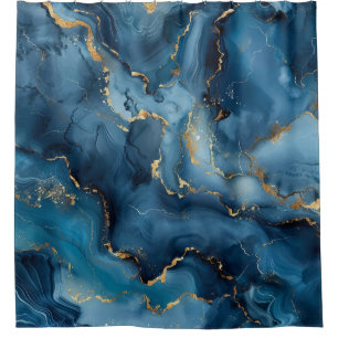 Rideaux De Douche Marbre bleu océan de luxe avec veines d'or à l'enc