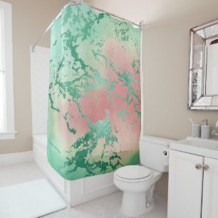 Rideaux De Douche Marbre cool   Jolie Pastel Coral et Green Ombre