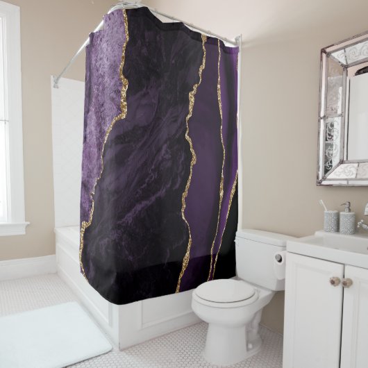 Rideaux De Douche Marbre d'agate de faux strass violet et or (En situation)