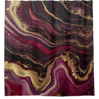 Rideaux De Douche Marbre d'agate doré de luxe burgundy pailleté