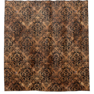 RIDEAUX DE DOUCHE MARBRE DAMASK1 NOIR ET BRUN (R) EN PIERRE