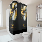 Rideaux De Douche marbre de fleurs d'or noir (En situation)
