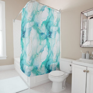 Rideaux De Douche Marbre d'encre Mint Aqua