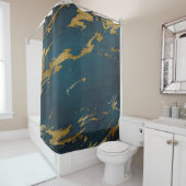 Rideaux De Douche Marbre doré Turquoise moderne (En situation)