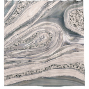 Rideaux De Douche Marbre et cristal liquides gris - perle et argent