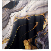 Rideaux De Douche Marbre fluide Agate noir blanc et or de luxe (Devant)