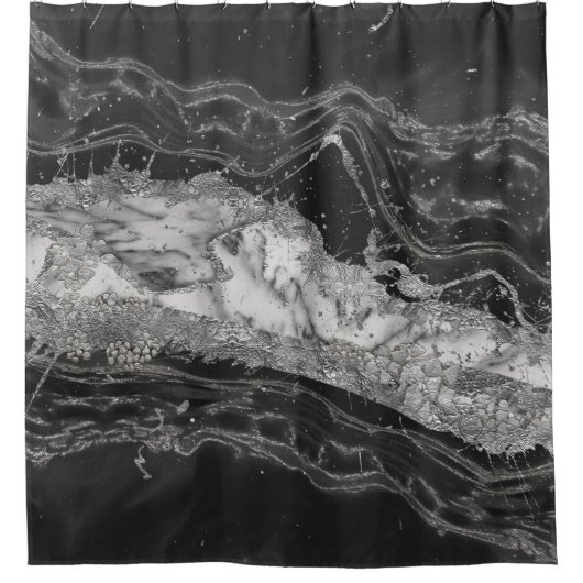 Rideaux De Douche Marbre gris et blanc et abstrait argenté (Devant)