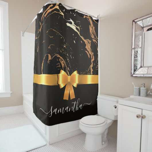Rideaux De Douche Marbre noir et ruban (En situation)