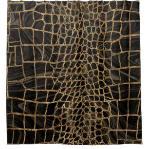 Rideaux De Douche Marbre noir liquide Faux Crocodile et or